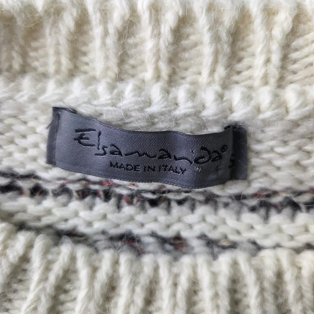 Elsamanda Sweater Womens S Cream Wool Alpaca Blend Striped Chunky Knit Pullover
